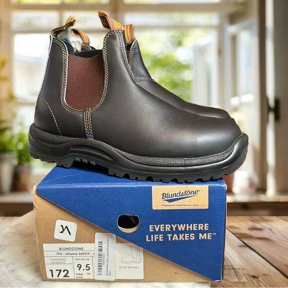 BLUNDSTONE 172 Leather Safety Work Chelsea Boot Stout Brown AUS 10.5 US Men 11.5 - Picture 8 of 16